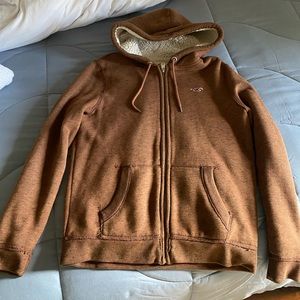 Brown Furred hollister jacket zip up